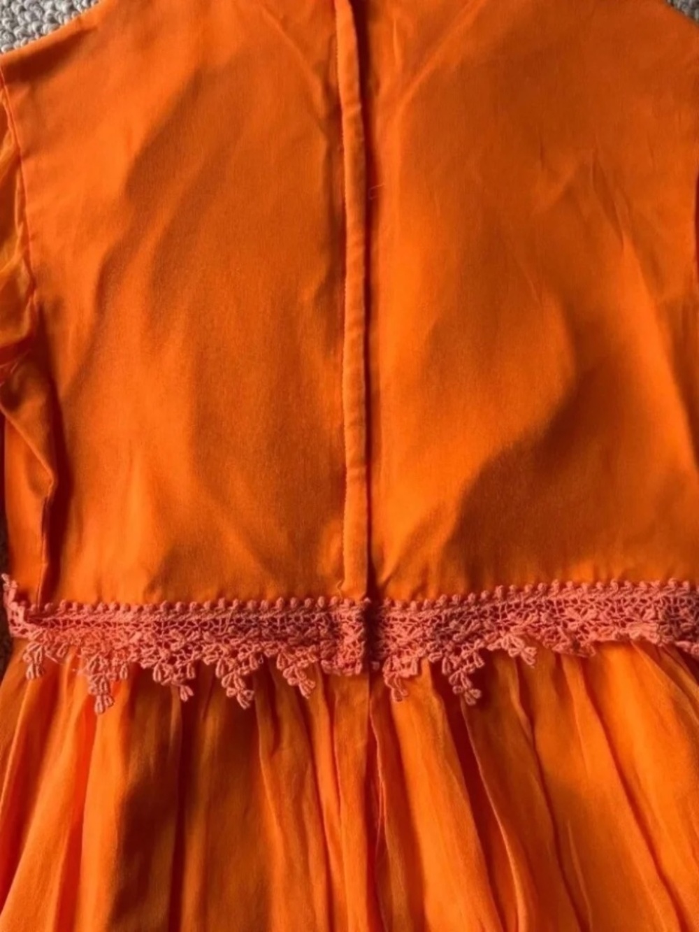 Vintage 70s Orange Prairie Maxi Dress Boho Cottagecore Lace Glam Ren Fair XS - Picture 8 of 16